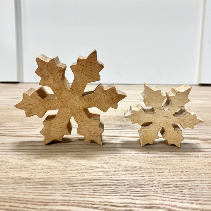 White Mango Wood Snowflakes - Set of 2