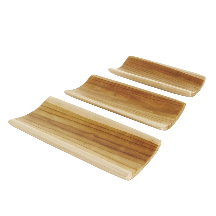 Teak Wood Minimalistic Curved Tray - Set of 3