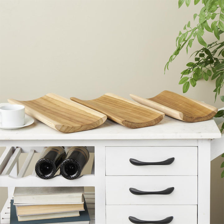 Teak Wood Minimalistic Curved Tray - Set of 3