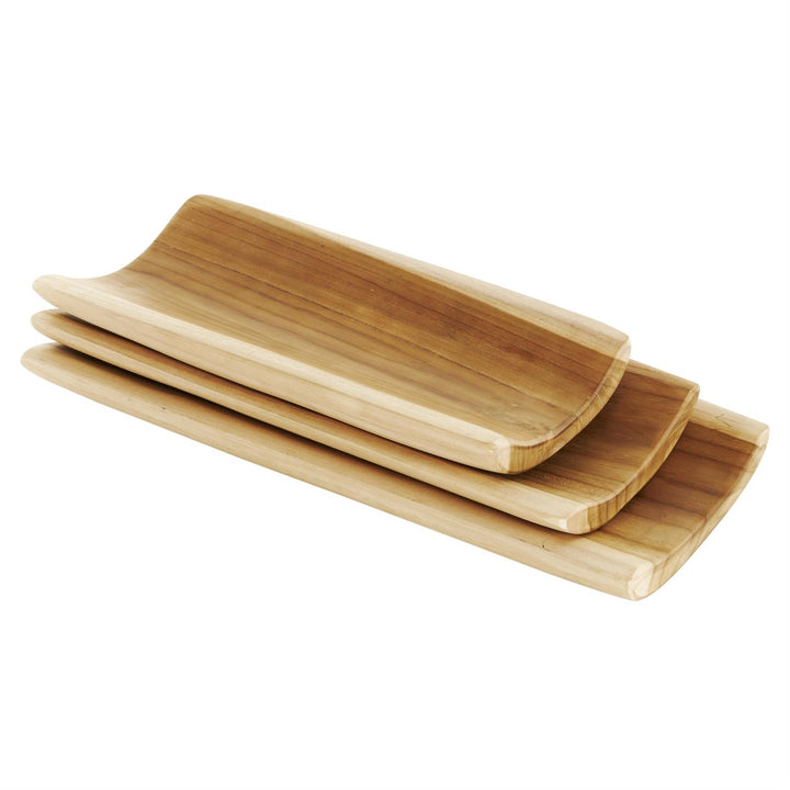 Teak Wood Minimalistic Curved Tray - Set of 3