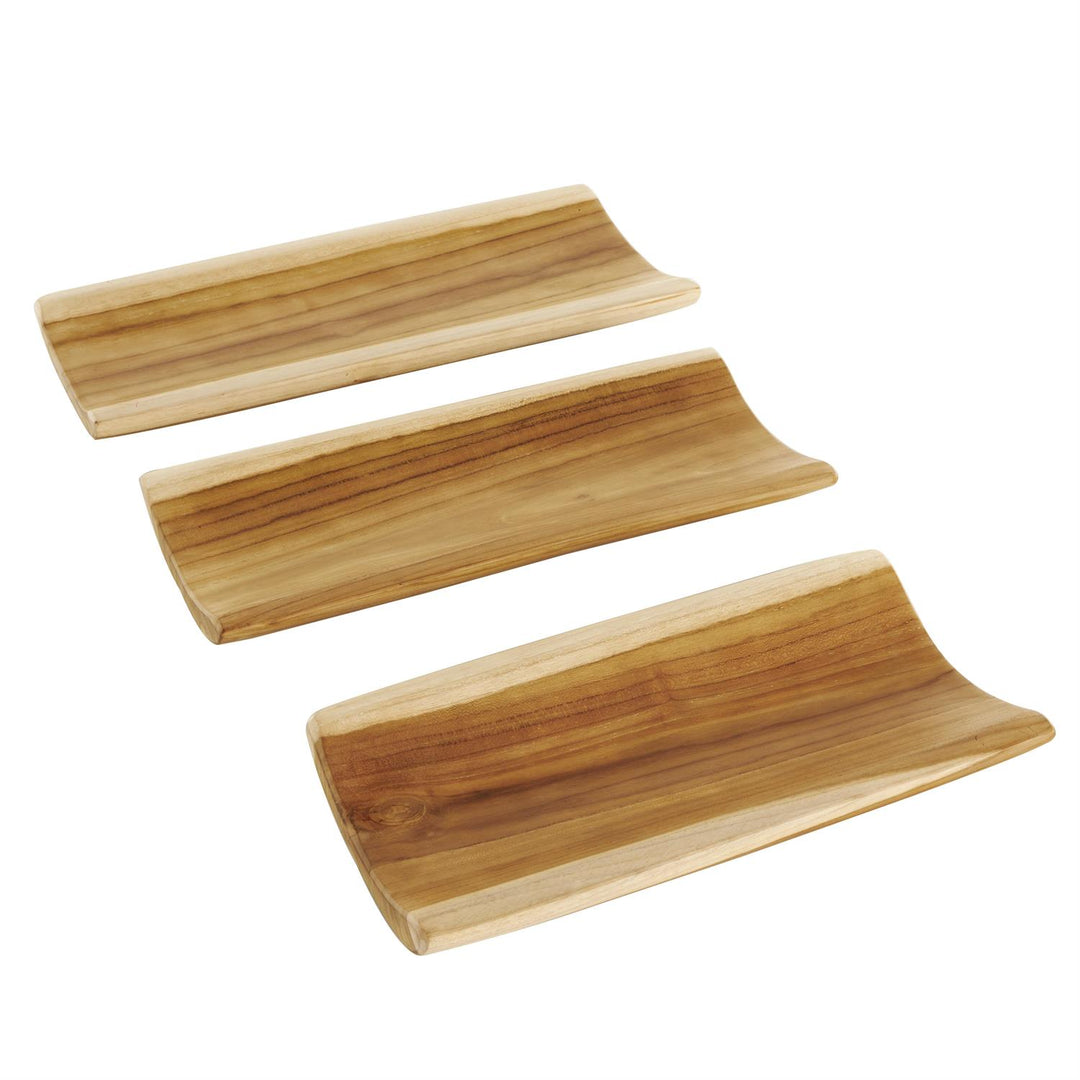 Teak Wood Minimalistic Curved Tray - Set of 3