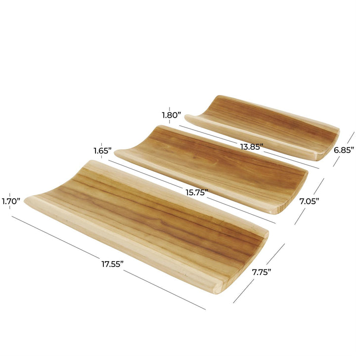 Teak Wood Minimalistic Curved Tray - Set of 3