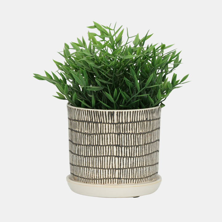 Ceramic Lines Planter with Saucer