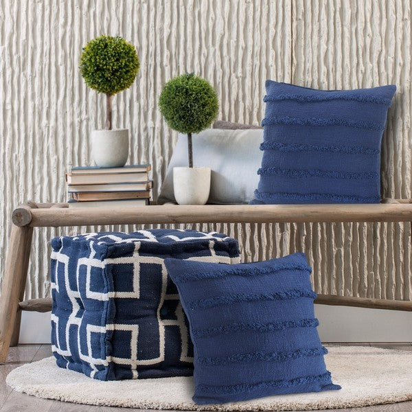 Navy Decorative Pillow with Fringe