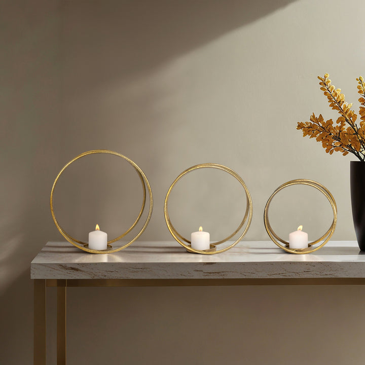 Gold Double Ring Candle Holder, Three sizes