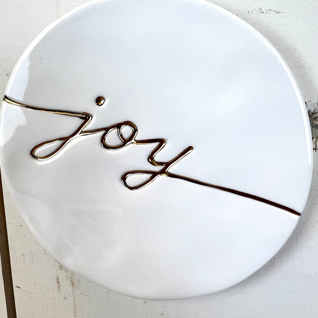 Joy, Merry, Peace White Ceramic Ornament