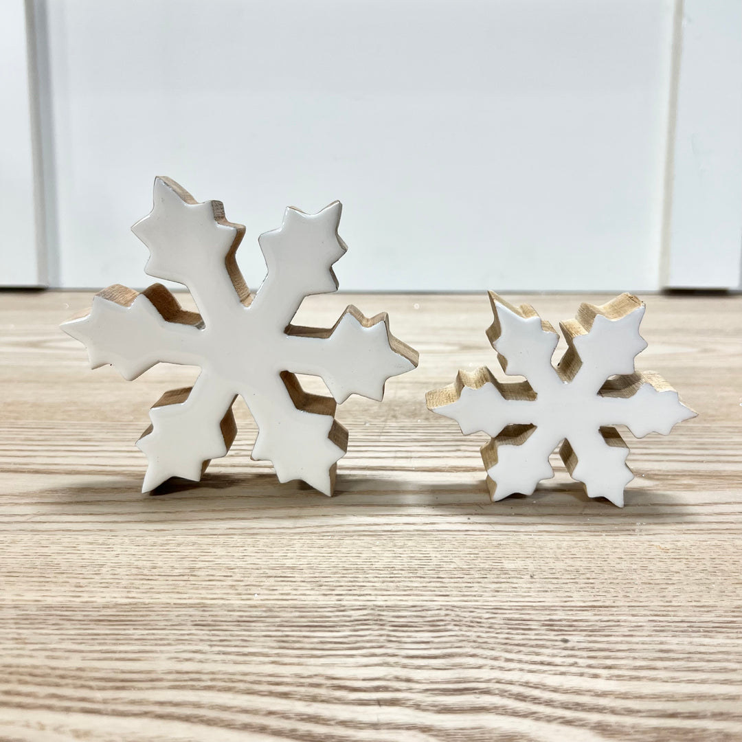 White Mango Wood Snowflakes - Set of 2