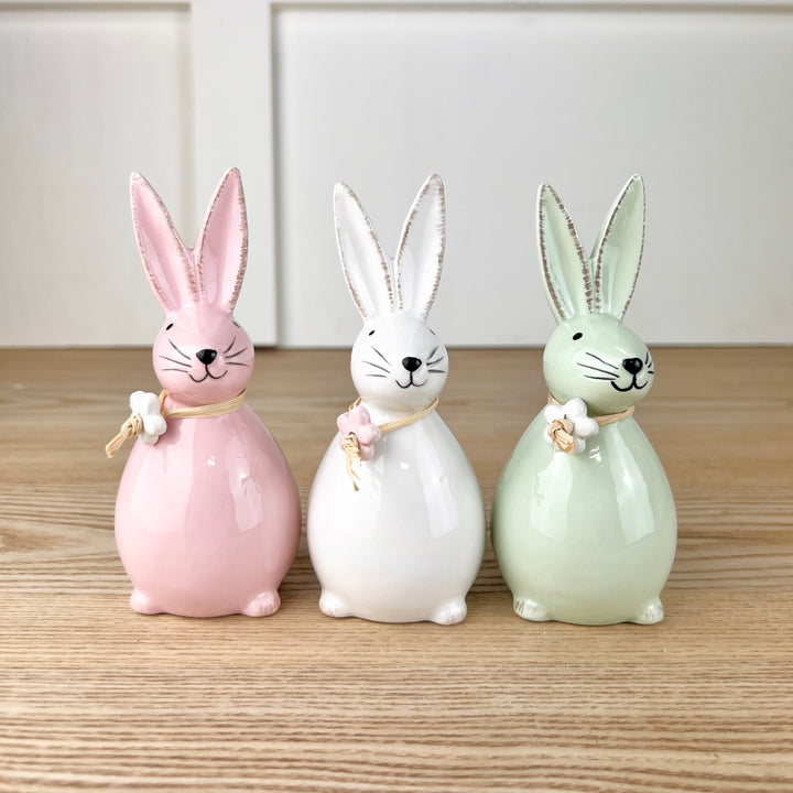 Dolomite Bunny with Floral Necklace - Set of 3