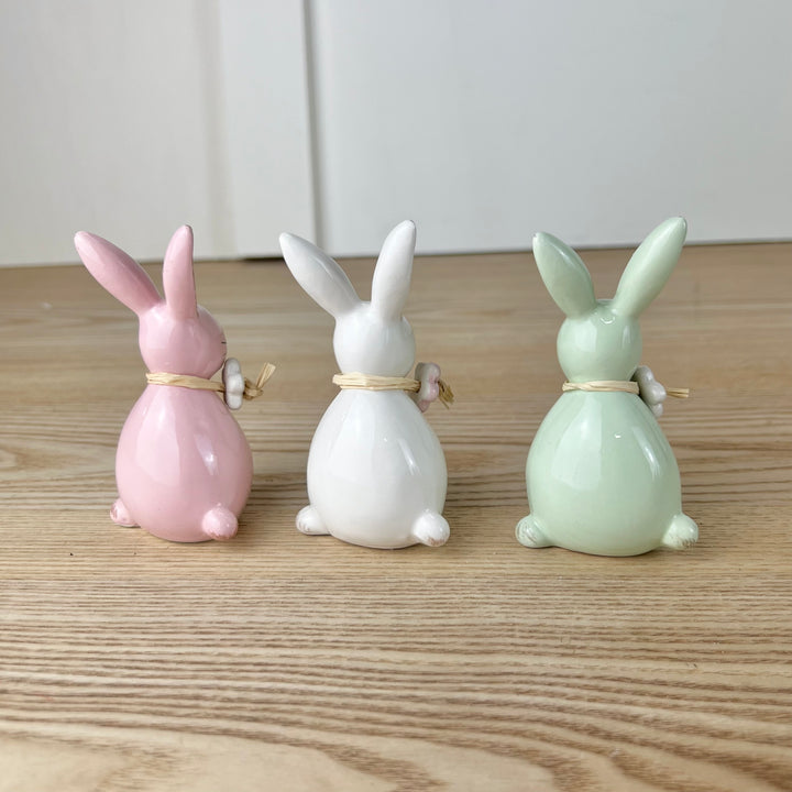 Dolomite Bunny with Floral Necklace - Set of 3