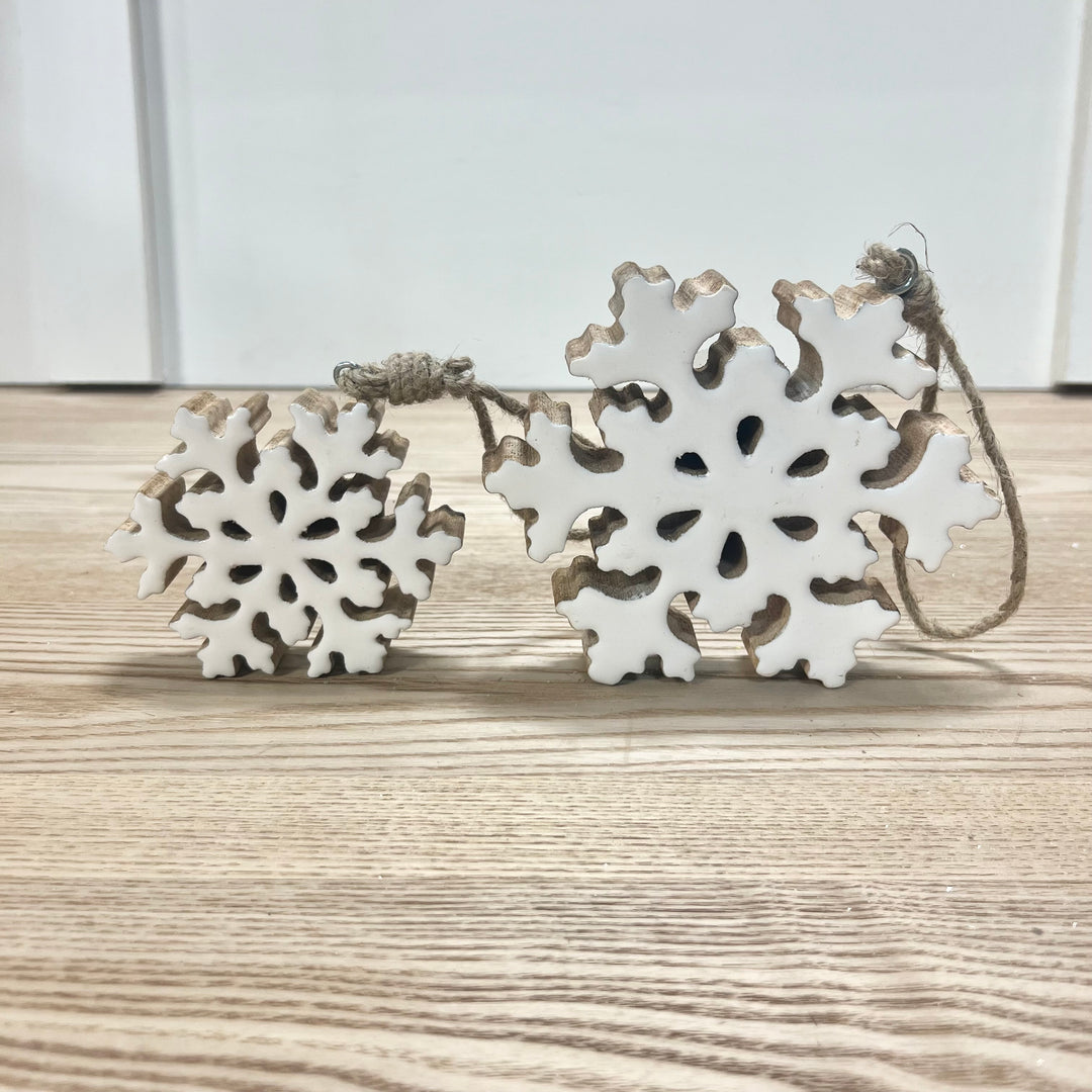 White Mango Wood Snowflake Ornaments