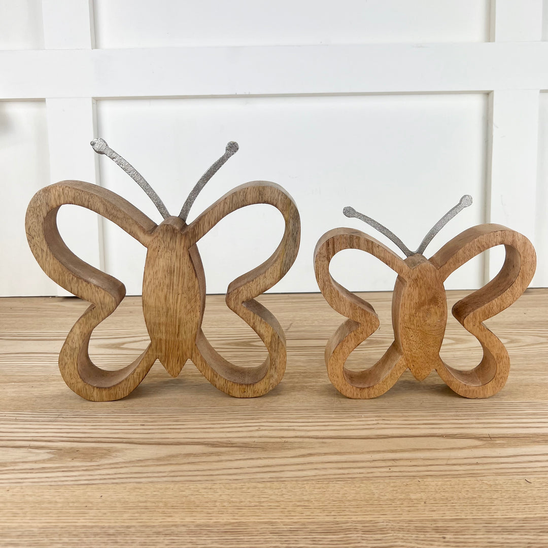 Metal & Mango Wood Butterflies, Two Sizes