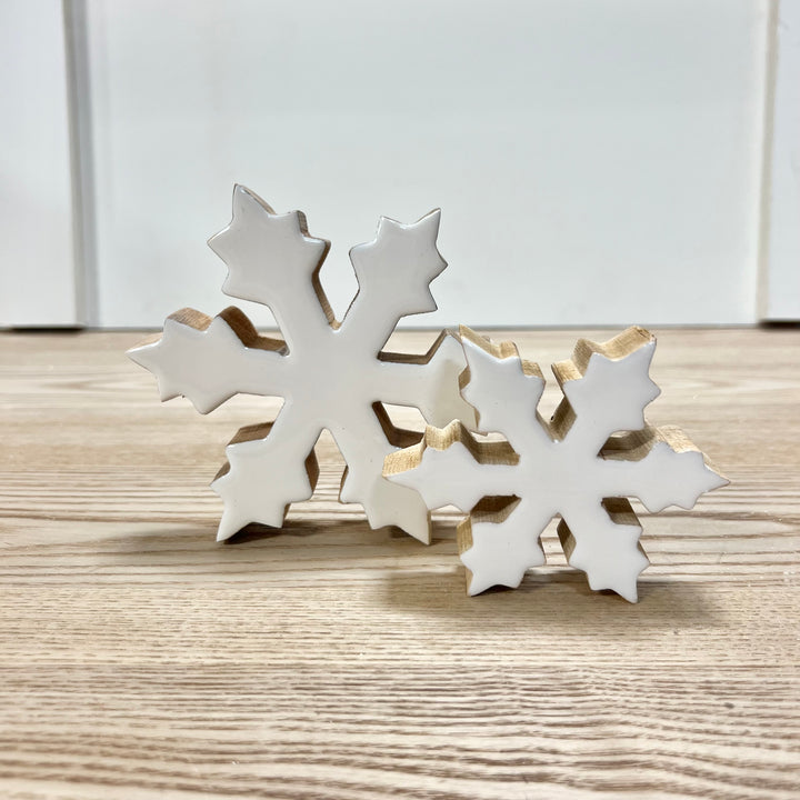 White Mango Wood Snowflakes - Set of 2