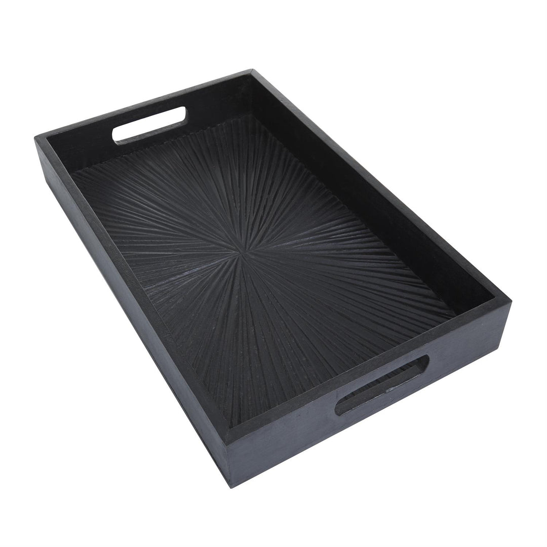 Black Mango Wood Starburst Carved Tray, Three Sizes