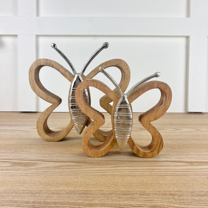 Metal & Mango Wood Butterflies, Two Sizes