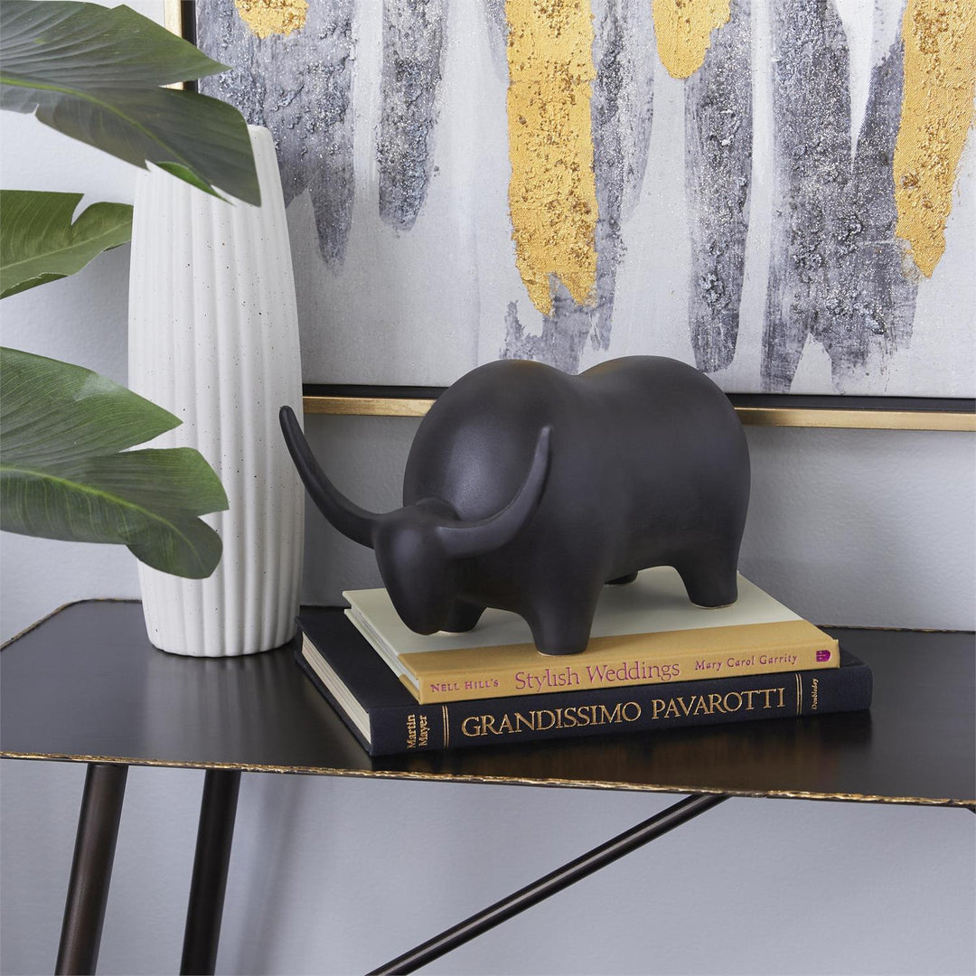 Modern Bull Sculpture - Black