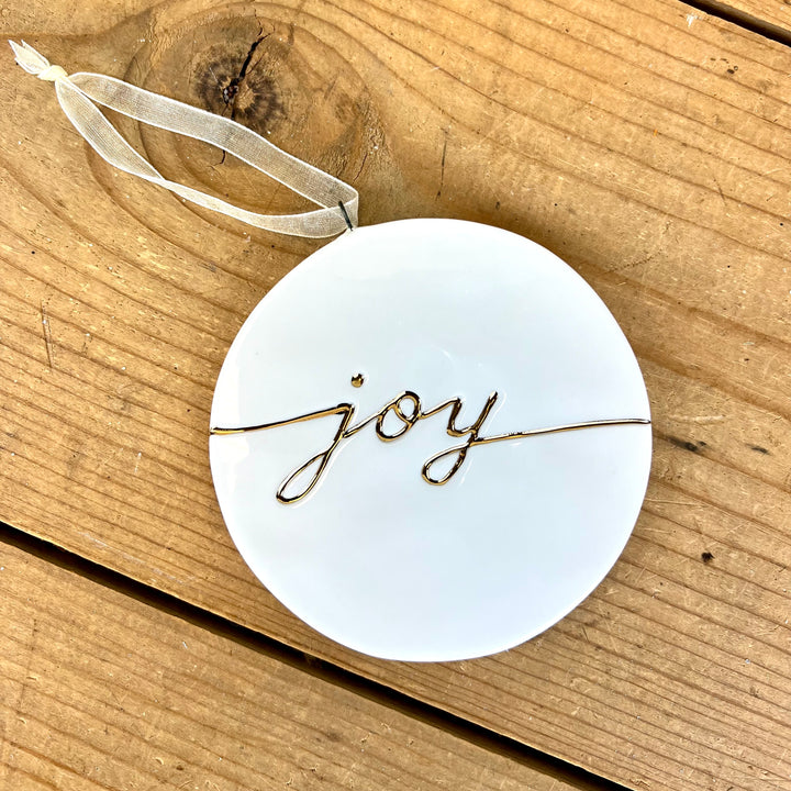 Joy, Merry, Peace White Ceramic Ornament