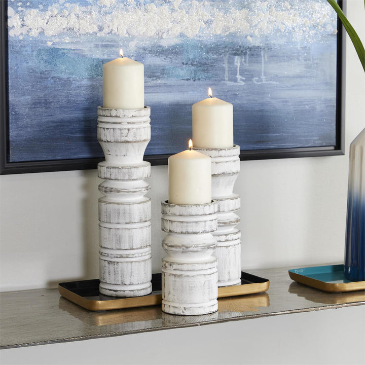 Distressed White Candlesticks