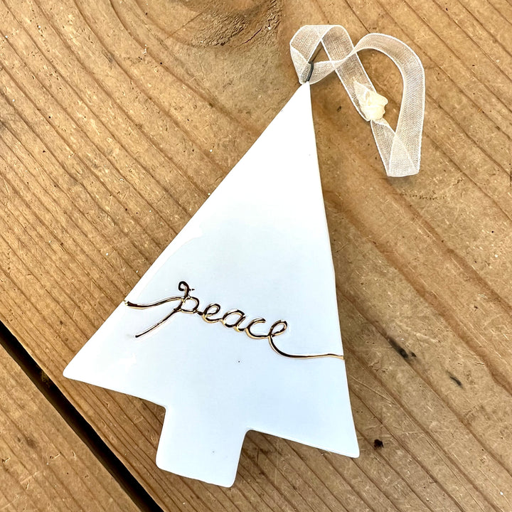 Joy, Merry, Peace White Ceramic Ornament