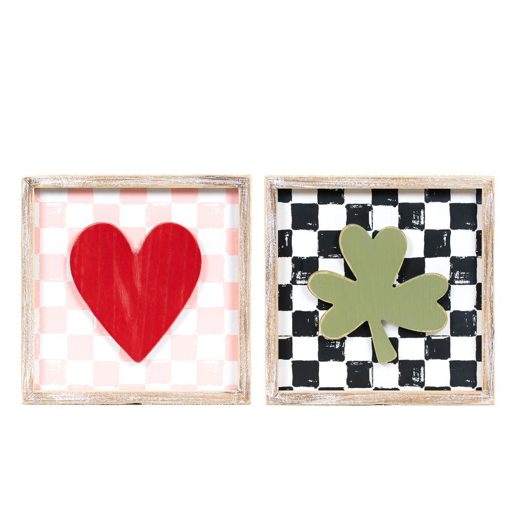 Heart / Shamrock Reversible Wooden Sign