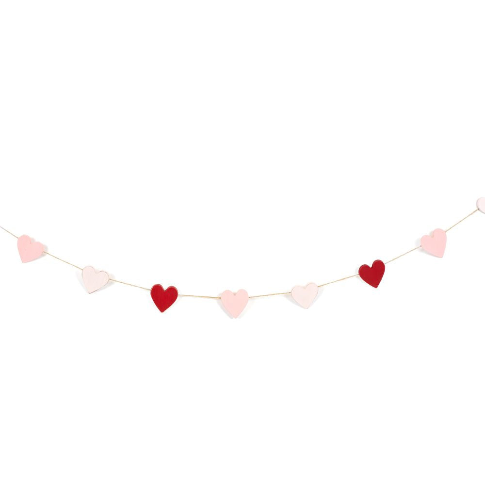 Wood Heart Garland - 5 feet long