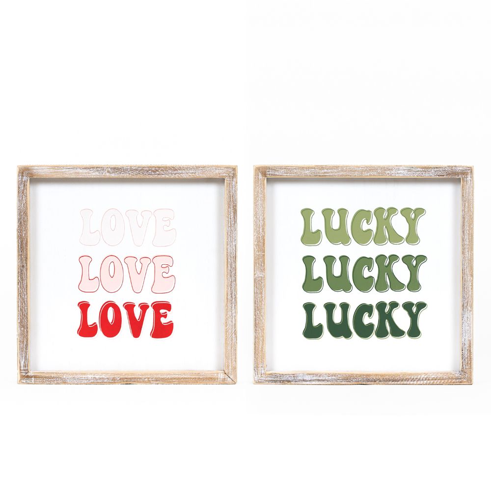 Love / Lucky Reversible Wooden Sign