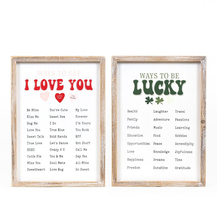 I Love You / Ways to be Lucky Reversible Wooden Sign