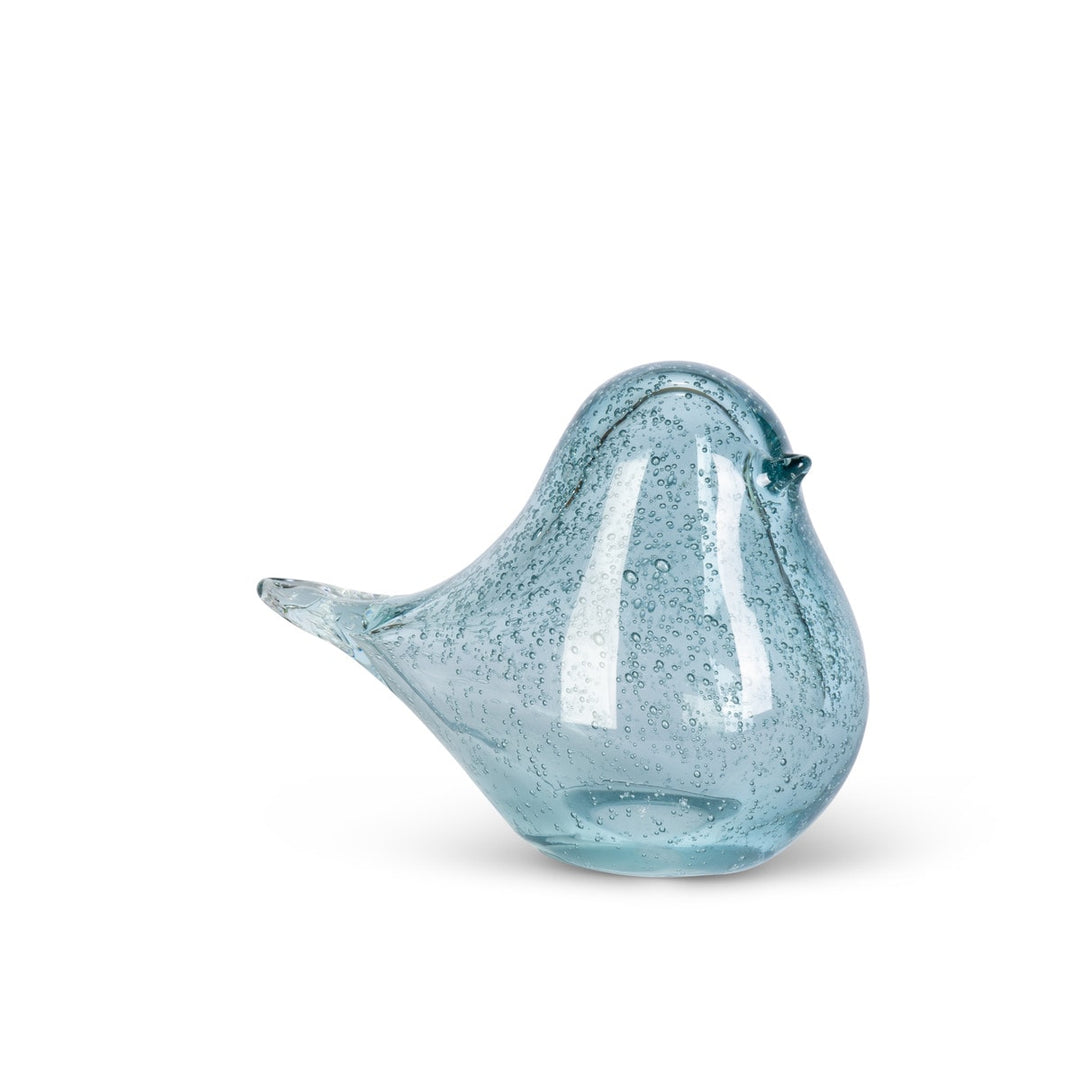 Blue Bubble Glass Bird Figurine