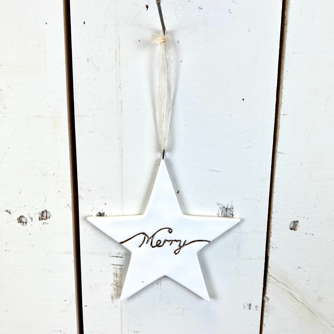 Joy, Merry, Peace White Ceramic Ornament