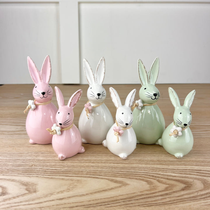 Dolomite Bunny with Floral Necklace - Set of 3