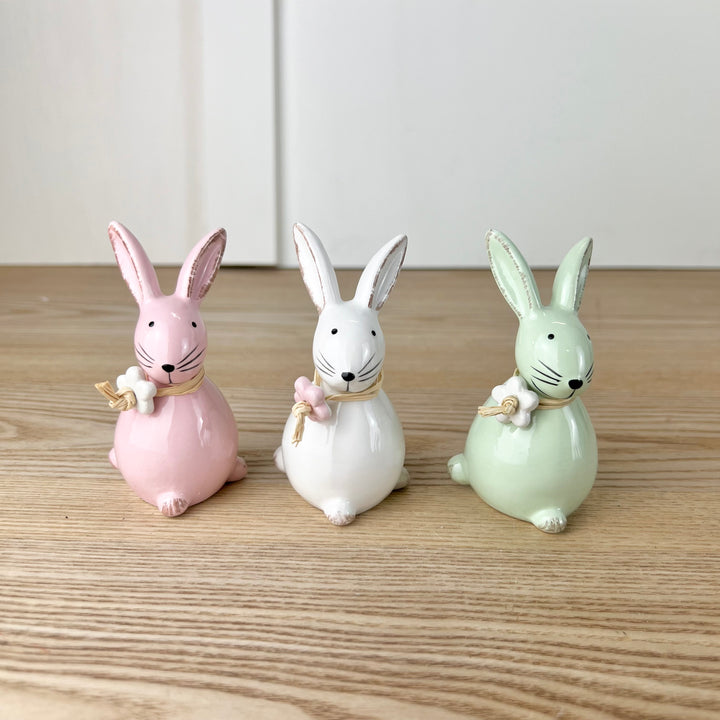 Dolomite Bunny with Floral Necklace - Set of 3