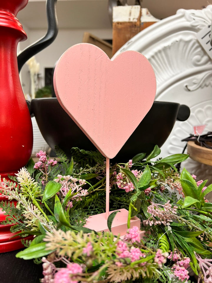 Wooden Pink Heart on a Stand