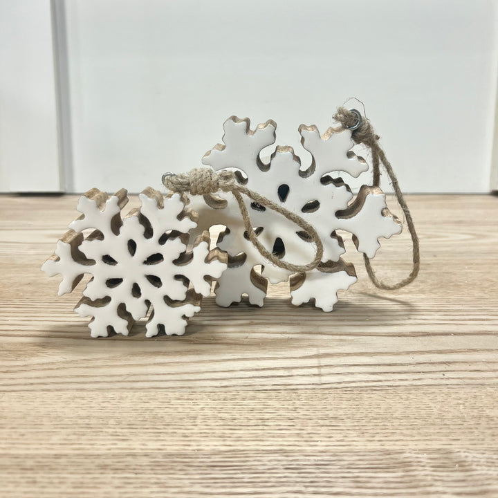 White Mango Wood Snowflake Ornaments