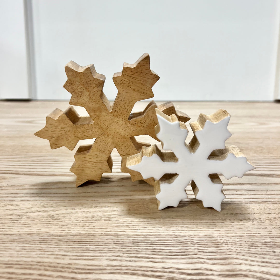 White Mango Wood Snowflakes - Set of 2