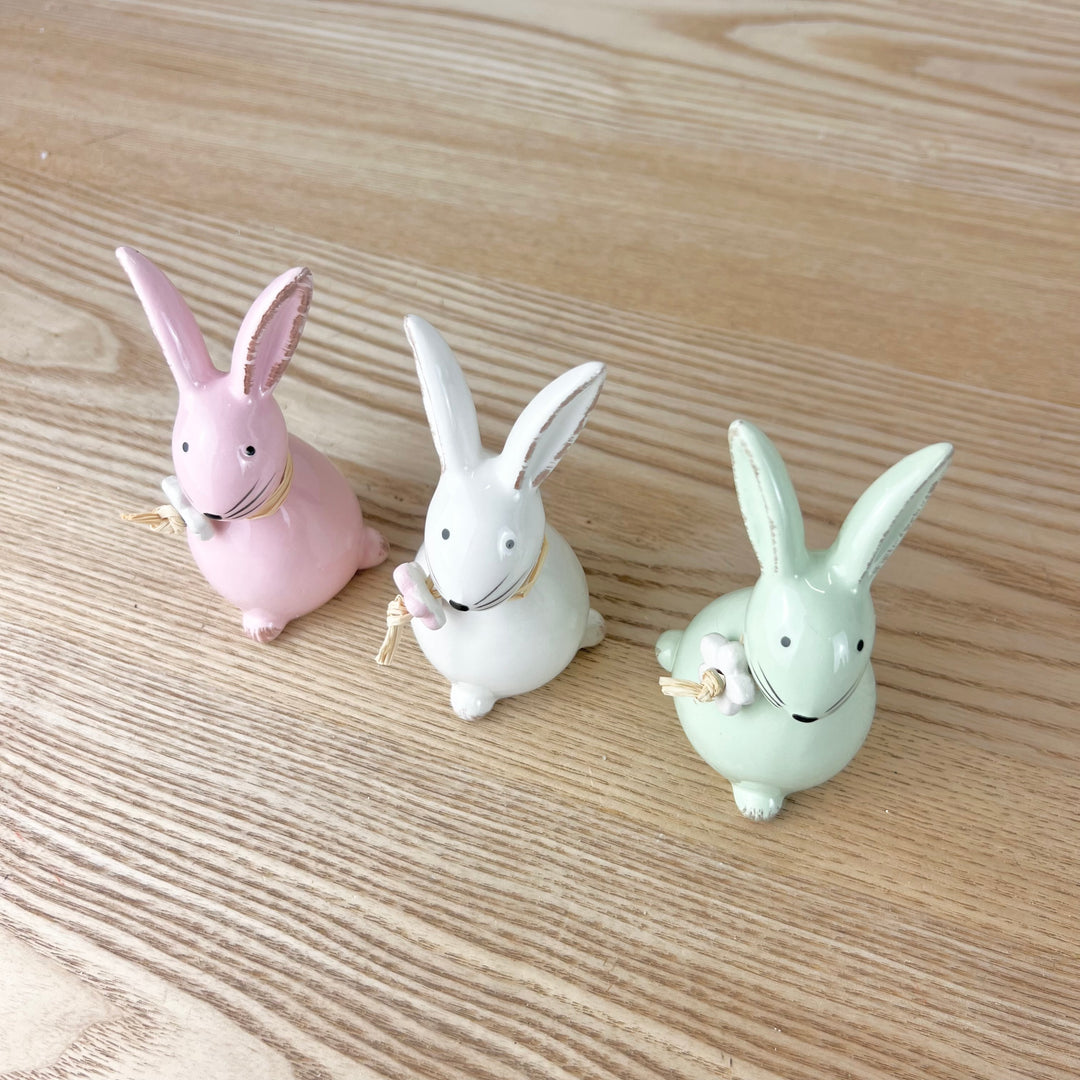 Dolomite Bunny with Floral Necklace - Set of 3