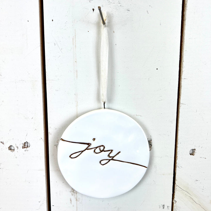 Joy, Merry, Peace White Ceramic Ornament