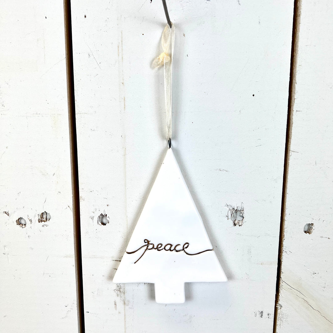 Joy, Merry, Peace White Ceramic Ornament