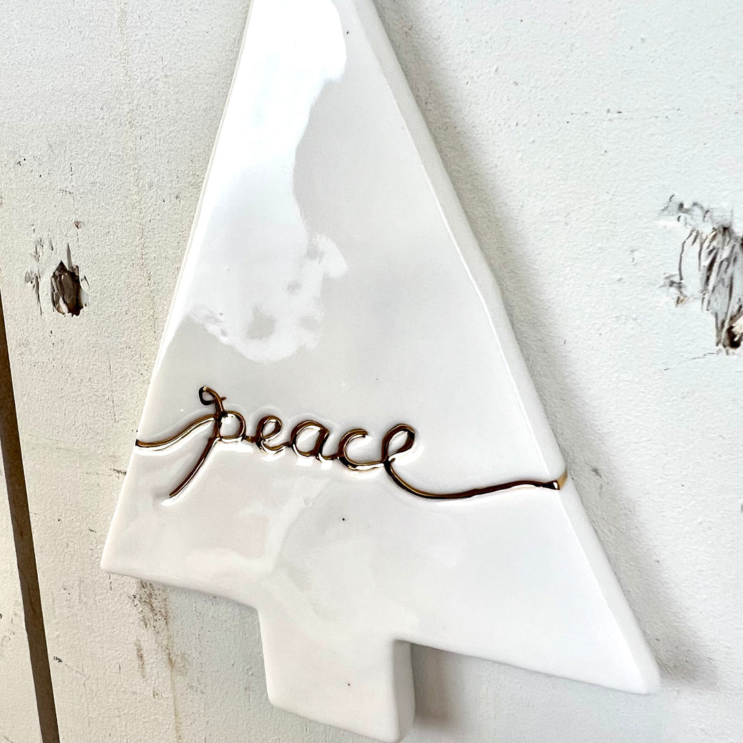 Joy, Merry, Peace White Ceramic Ornament