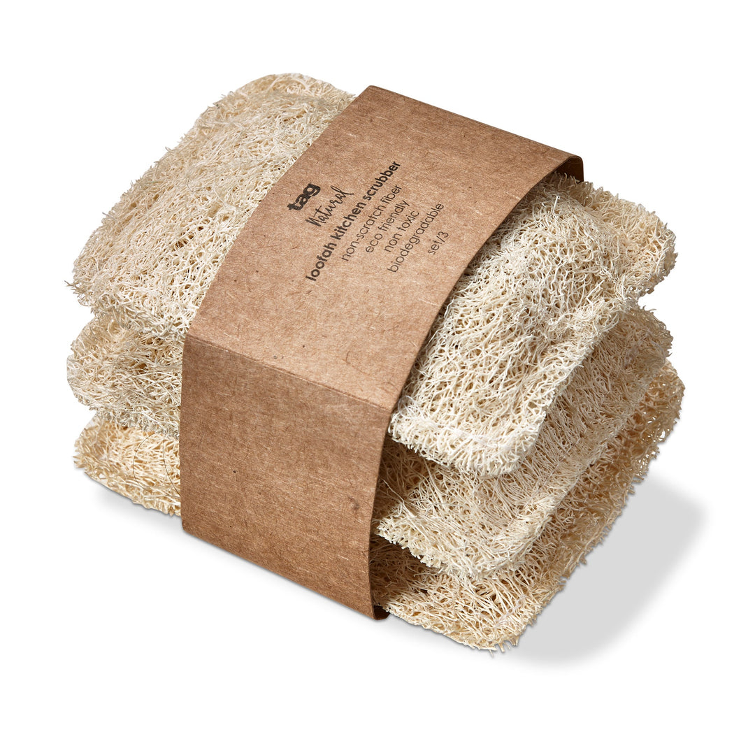 Loofah Kitchen Scrubber Set Of 3 - Natural