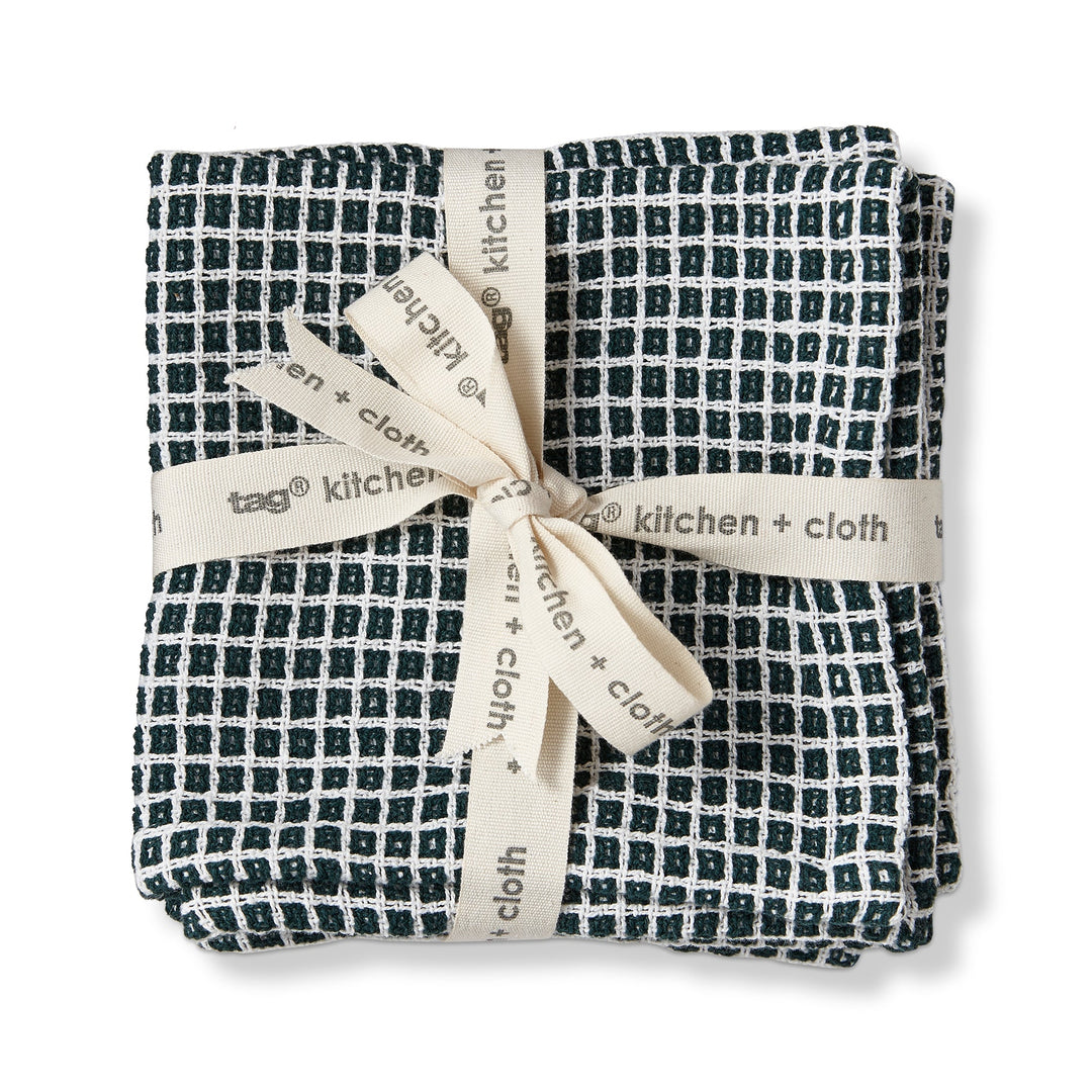 Textured Check Dishcloth Set Of 2 - Dark Green