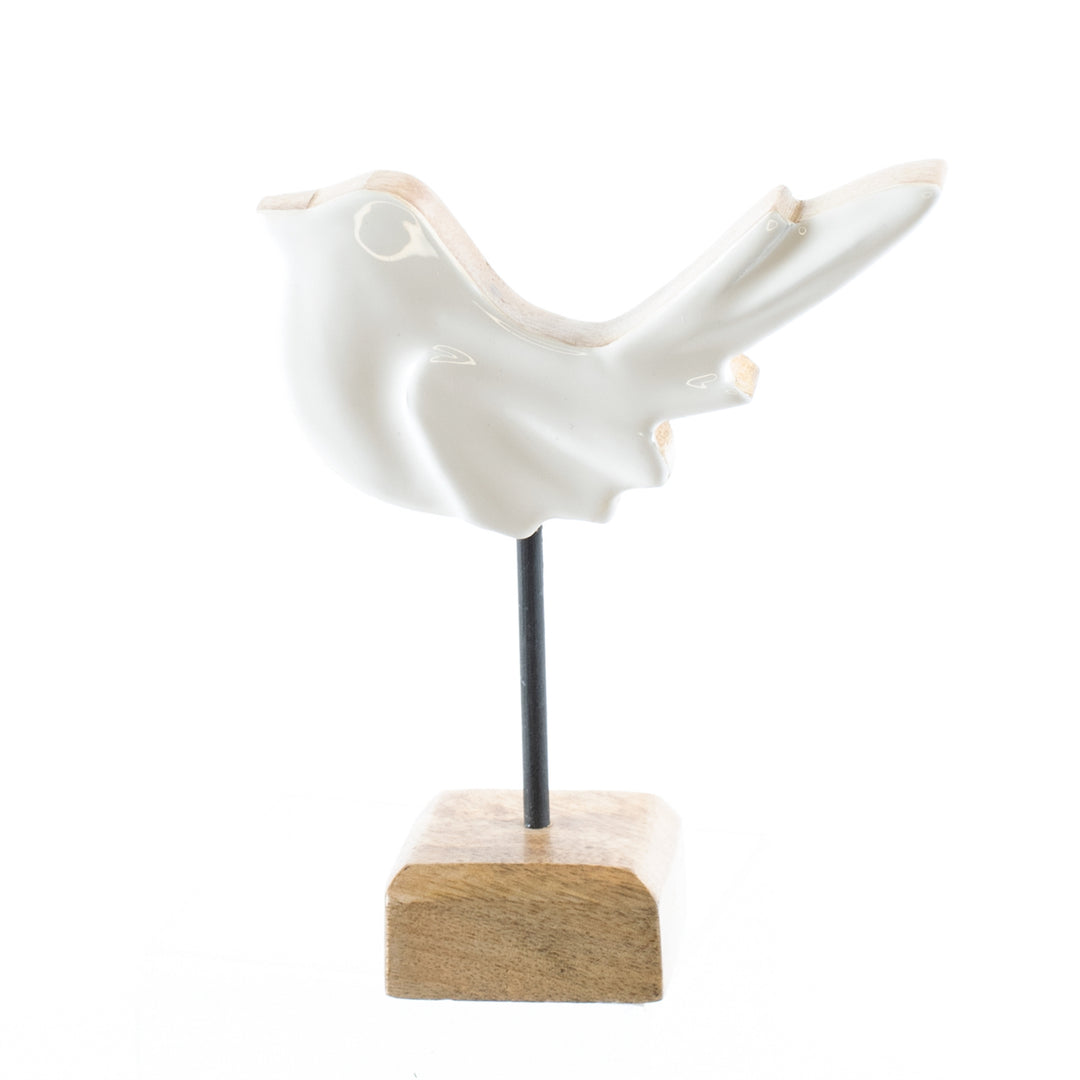 White Mango Wood Bird on Base