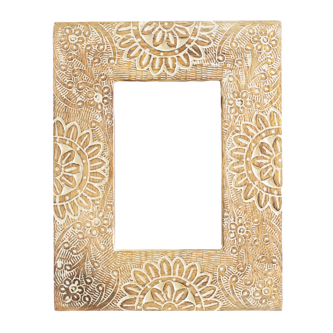 Mango Wood Photo Frame with Floral Pattern