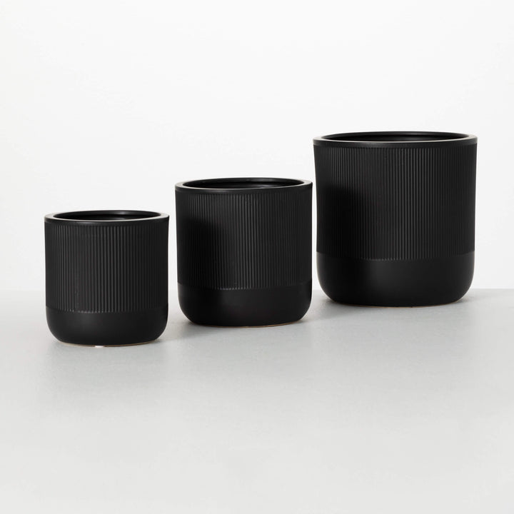 Textured Black Ceramic Planter