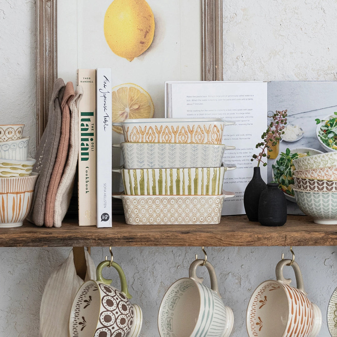 Hand-Stamped Stoneware Baker w/ Pattern