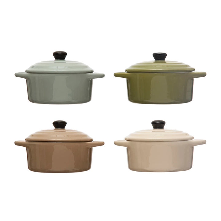 Stoneware Mini Baker w/ Lid - 1 cup, 4 Colors