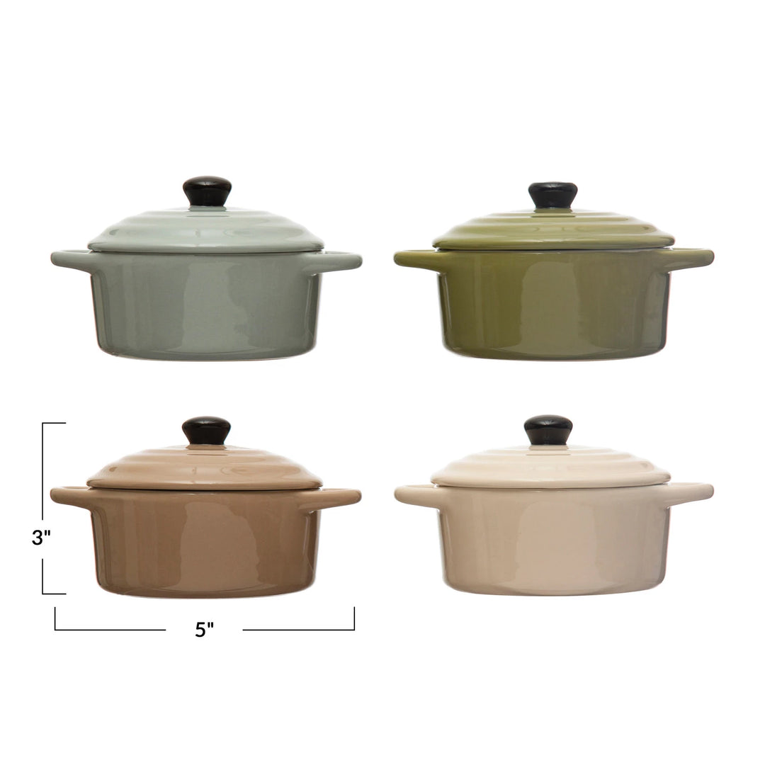 Stoneware Mini Baker w/ Lid - 1 cup, 4 Colors