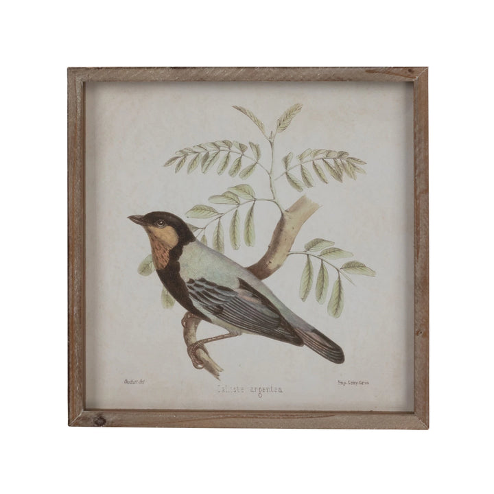 Wood Framed Glass Wall Decor w/ Bird, Set of 2