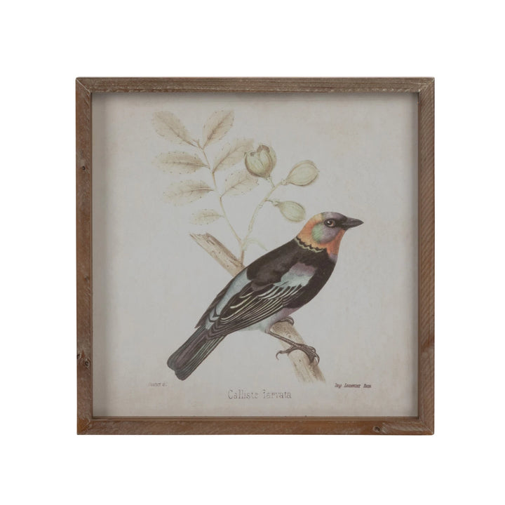 Wood Framed Glass Wall Decor w/ Bird, Set of 2