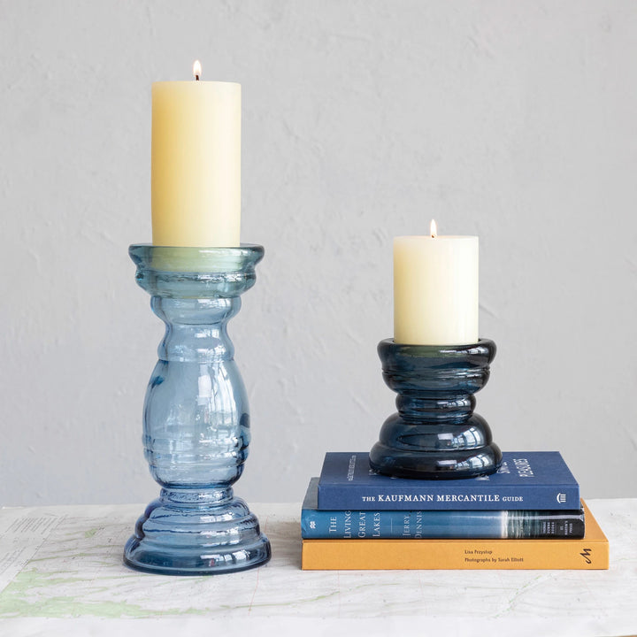 Recycled Glass Candle Holder, Blue