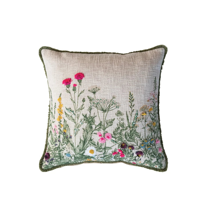 18" Square Cotton Flower Pillow