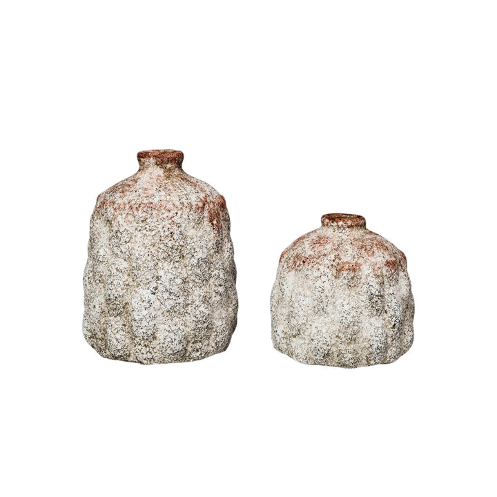 Terra-cotta Vases w/ Raised Pattern, Set of 2